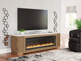 Prime Furniture - Ashley Furniture - Camdill 80" TV Stand with Electric Fireplace - 80" TV Stand with Electric Fireplace / Light Brown - W808W1